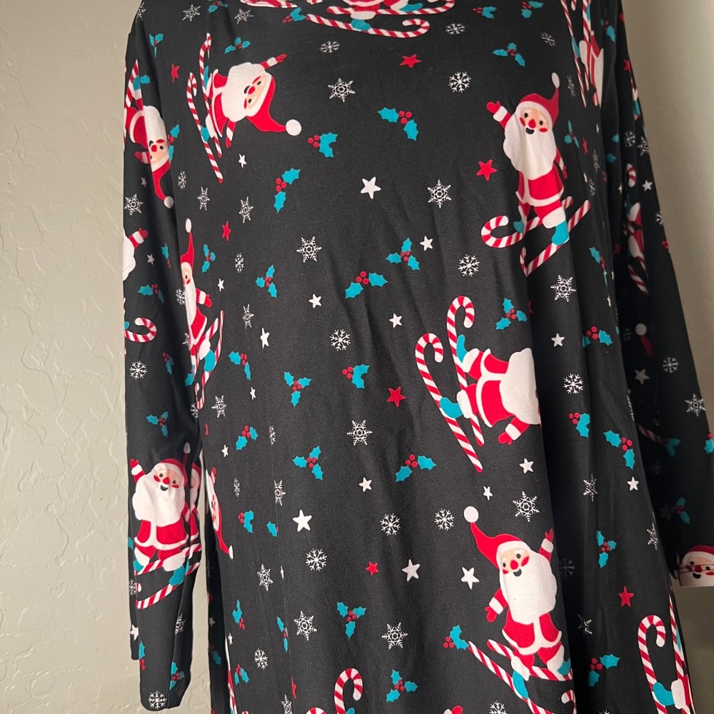 St Johns Bay Womens Christmas Santa Candy Cane Ski Swing Dress Black Large